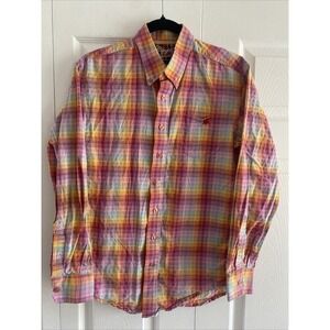 Coogi Men's Medium Plaid Long Sleeve Bright Rainbow Colorful Artsy Dress Shirt